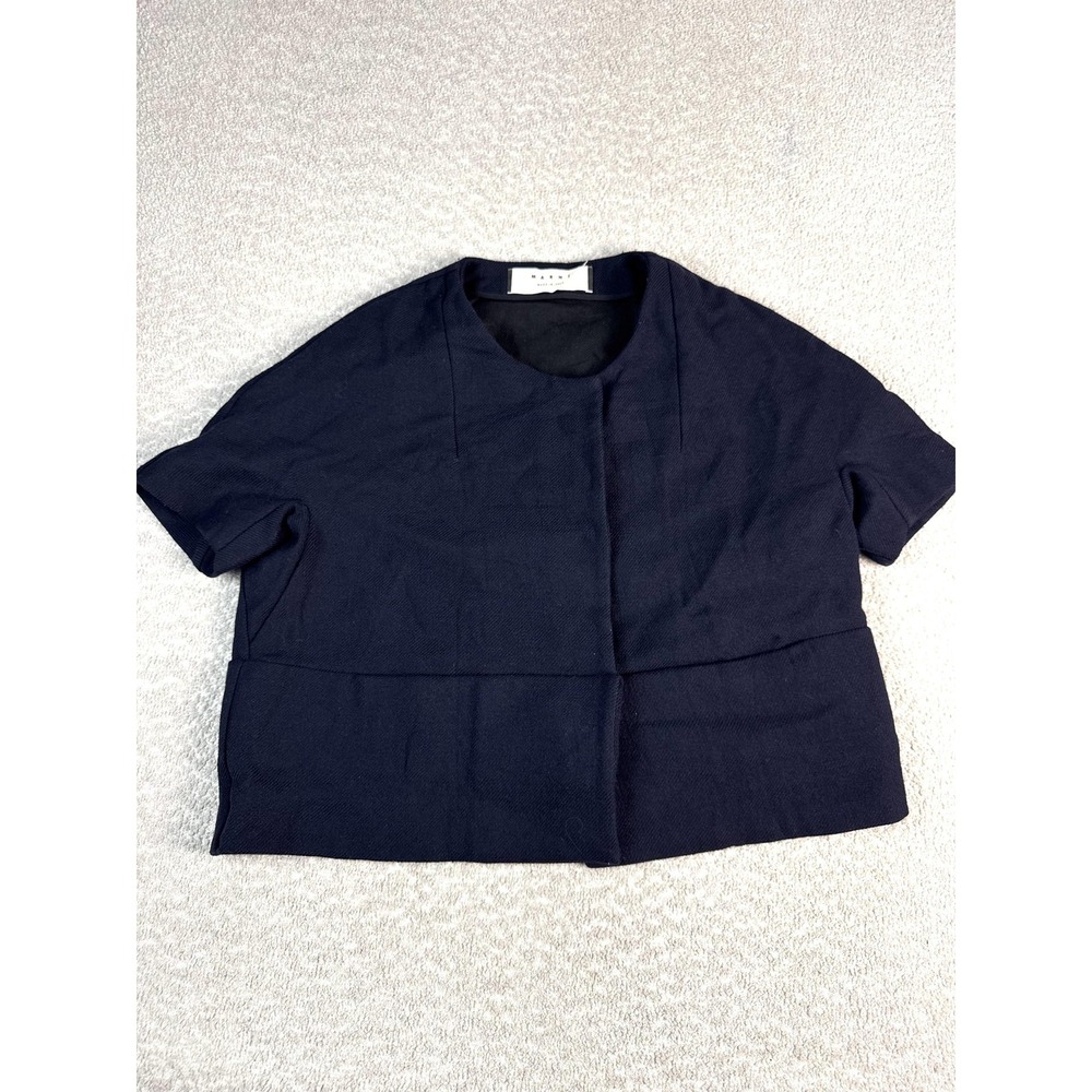 Marni Wool‎ Jacket Womens 40 Blue Crew Neck Short Sleeve Knit Button Italy